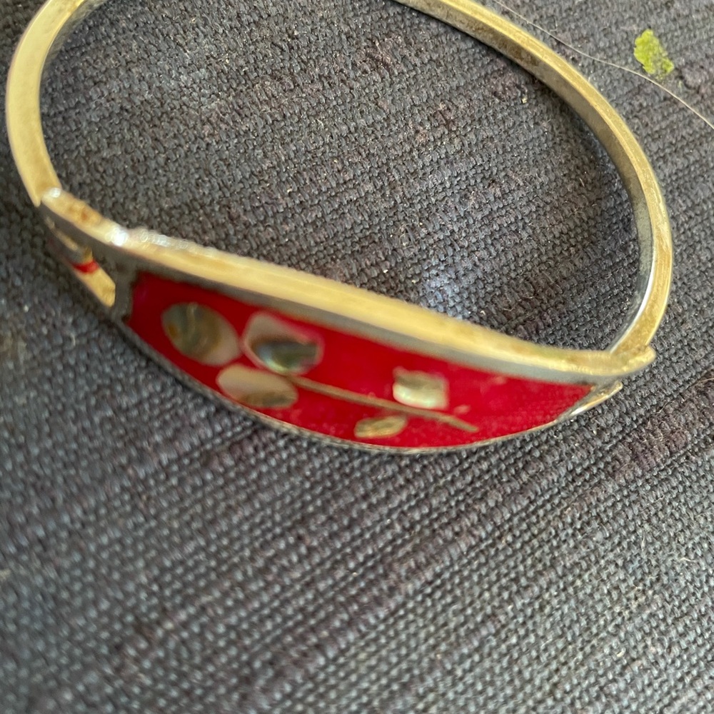 925 silver , red enamel cuff bracelet